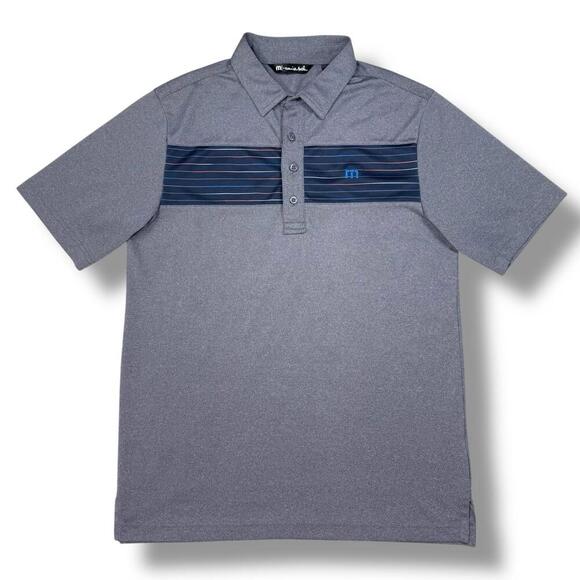 Travis Mathew Gray Striped Performance Polo Shirt Men Small Golf Activewear Dry - Picture 2 of 9